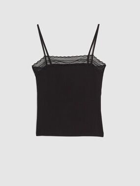 Madewell Lace Trim Square Neck Tank Cami Black Small NEW With Tags